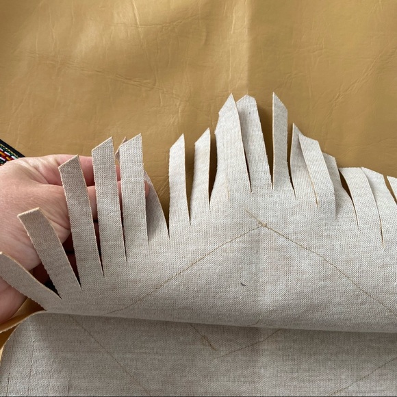 Vintage Native American Fringe Vegan Leather Sheath Dress Embroidery Tan Gold M - Picture 11 of 14